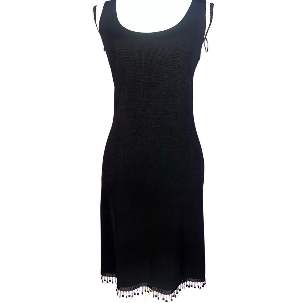 Vintage 90s Romi Nicole Black Sleeveless Beaded Hem Mini Dress Size 8